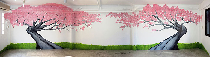 cherry blossom tree graffiti mural