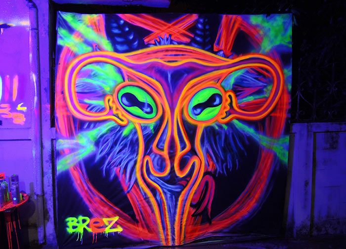 black light art uterus baphomet