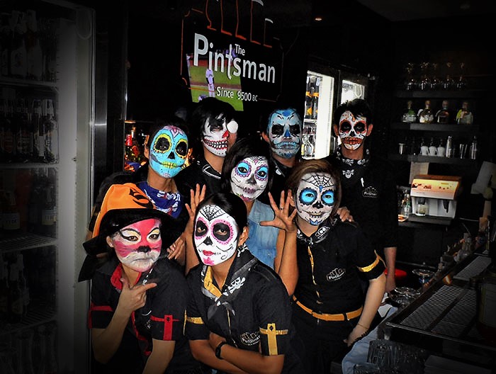 Halloween sugar skull face painting for bar staff by Vinni Kiniki