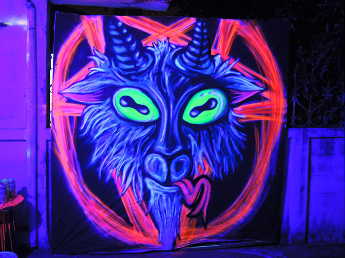 black light art pentagram goat