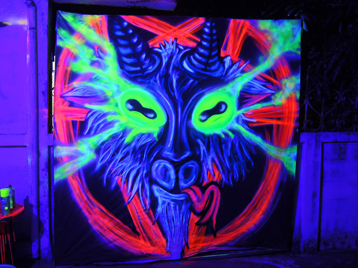 occult black light art satanic goat pentagram