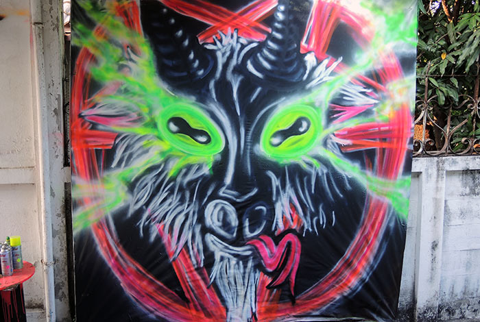 occult graffiti mural baphomet goat head pentagram