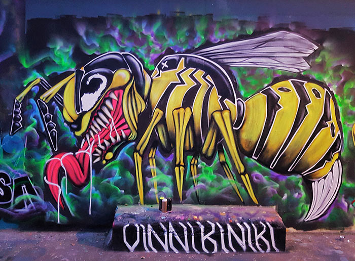 wasp venom mashup graffiti mural comic book street art style by vinni kiniki