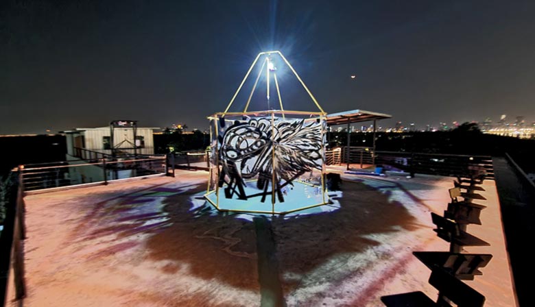 360 vr art installation graffiti dome on rooftop creating cool shadows