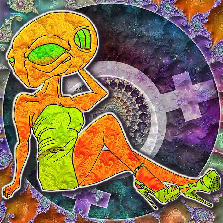 ViNNi KiNiKi digital psychedelic NFT alien art activating the power of feminine fractality