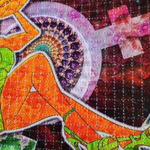 Close up photo of LSD Blotter acid art fractal