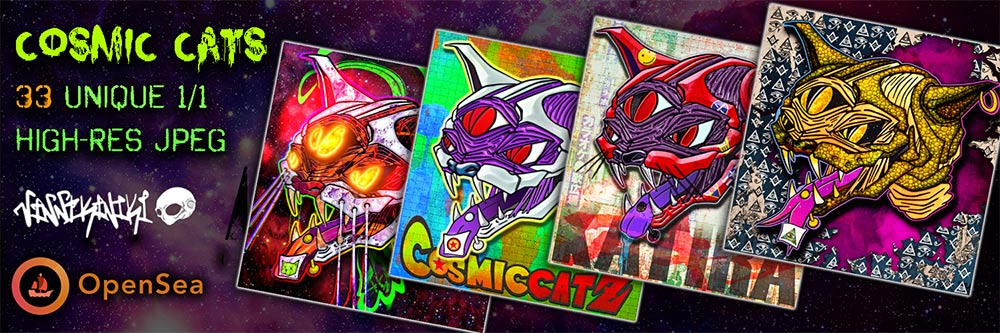 vinni kiniki cosmic cat collection NFT art on opensea banner