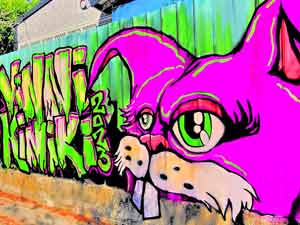 Painting Pink Bunny Street Art in Kaohsiung City, Taiwan