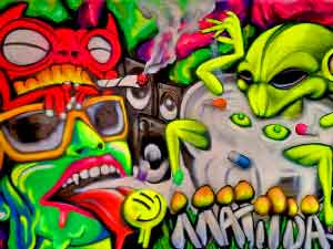 Psychedelic Theme Black Light Graffiti Canvas Commission for Festival Birthday Party Event