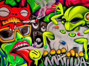 Psychedelic Theme Black Light Graffiti Canvas Commission for Festival Birthday Party Event