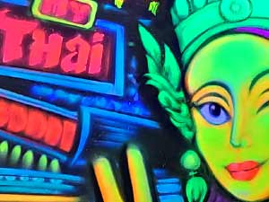 Black Light Graffiti x Pop Art Feature Wall at My Thai, Manchester