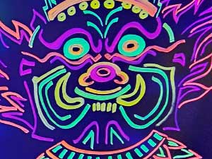 Black Light Neon Mural on Glass Entrance at My Thai, Manchester