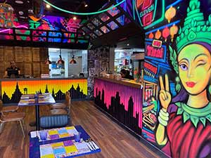My Thai Restaurant Manchester Piccadilly Black Light Art and Graffiti Interior Artist Transformation