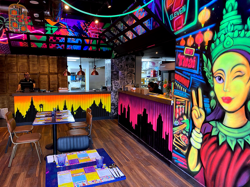 Pop art graffiti and street art interior murals My Thai Restaurant Manchester Piccadilly