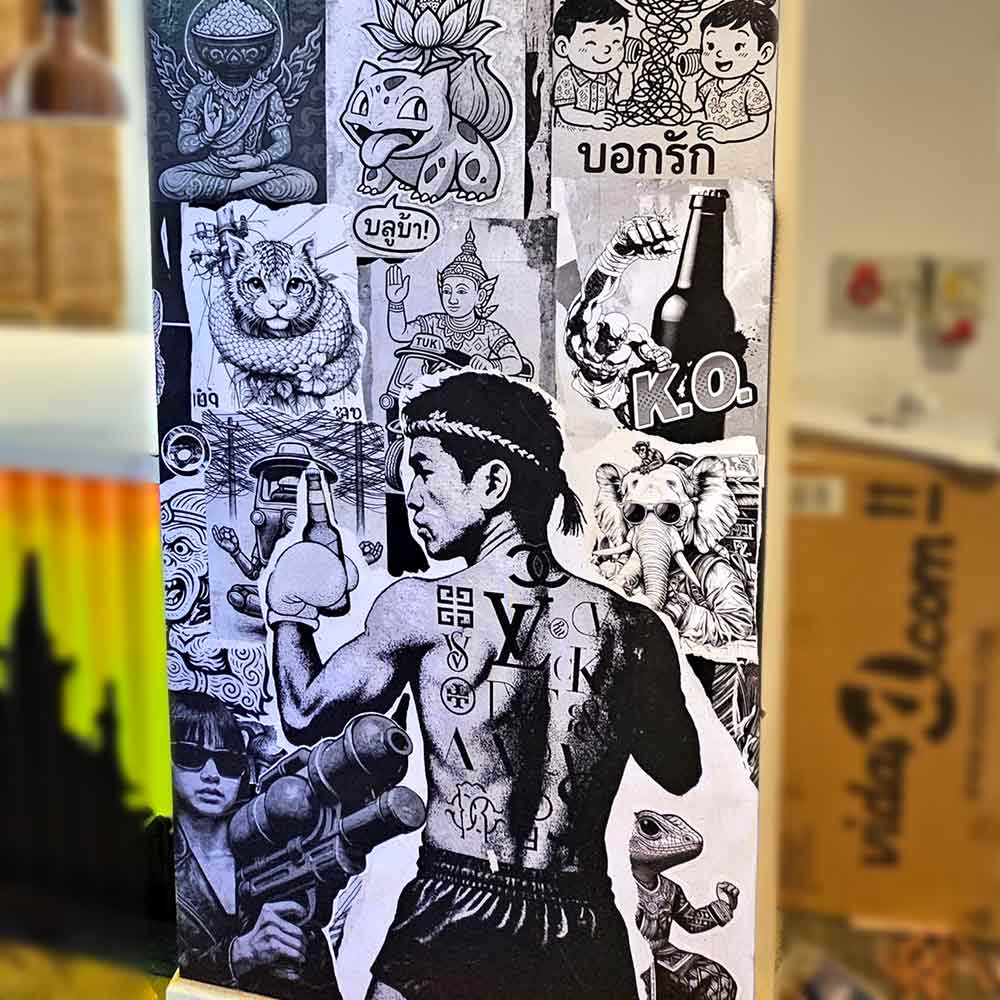 Street poster art installation at My Thai Restaurant Manchester, UK by artist ViNNi KiNiKi